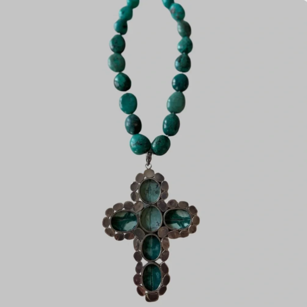 Sterling Silver Native American Large Vintage Necklace With Cross - Picture 7 of 9
